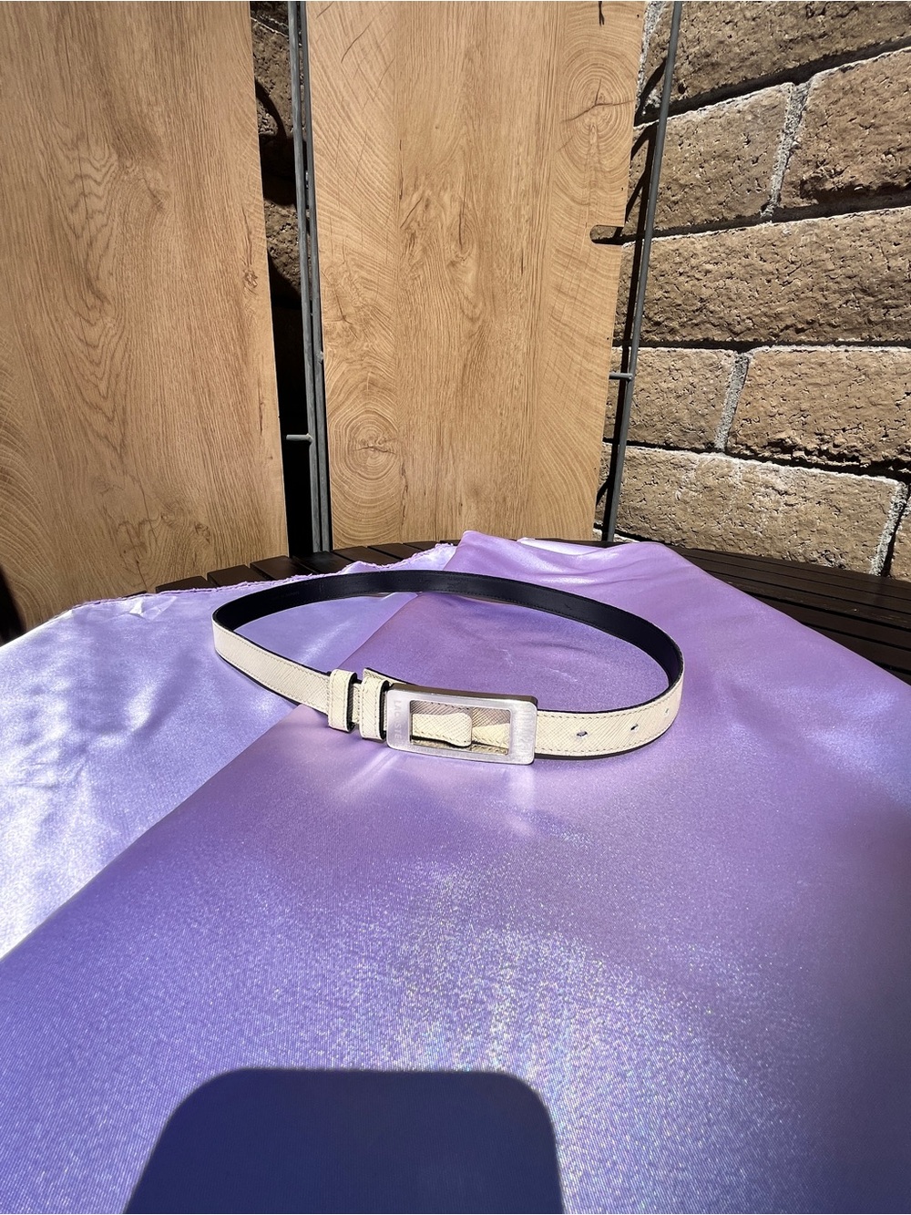 Lacoste Ivory Leather Belt with Silver Buckle